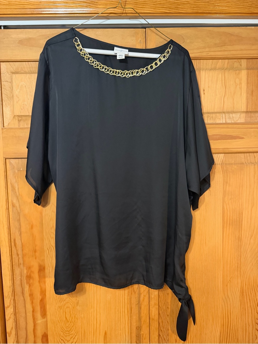 Jaclyn Smith Black Blouse with Gold Chain Trim